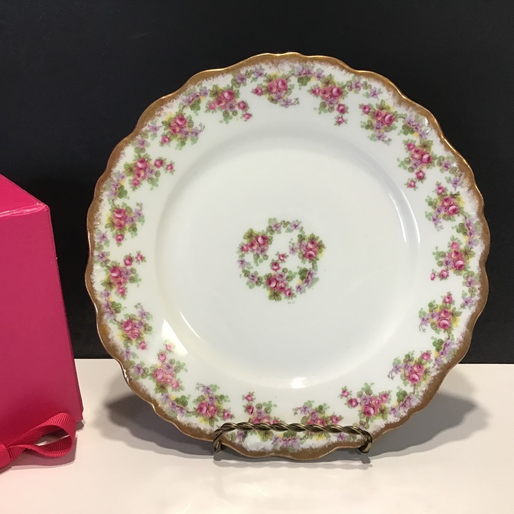 Limoges Pink Roses Plate
